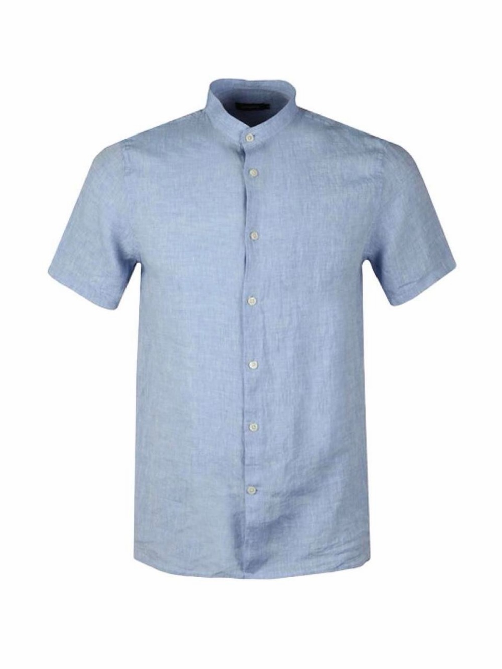 J.Lindeberg Blue Linen Mandarin Collar Shirt